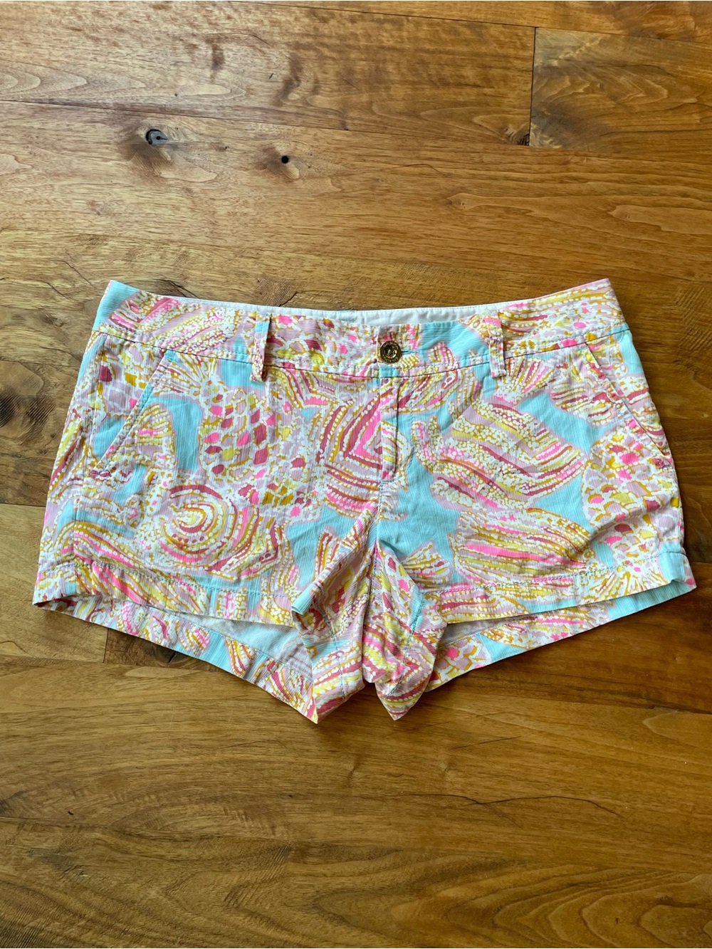 Lilly Pulitzer Pink & Aqua Printed Cotton Walsh Shorts Tini Bikini Fish Print 12
